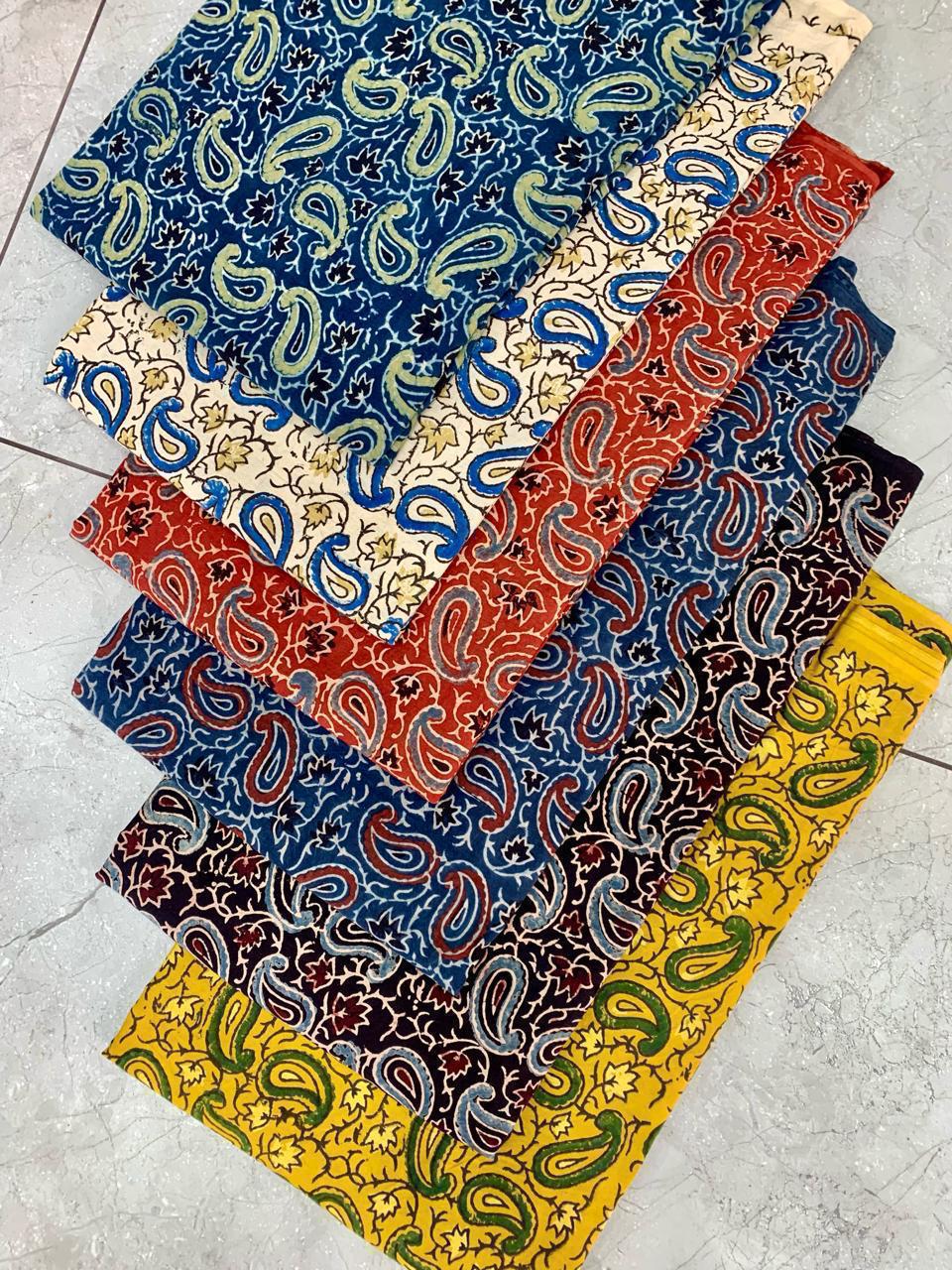 Ajrakh pure cotton handblock printed fabric in black base with multicolour jaal design